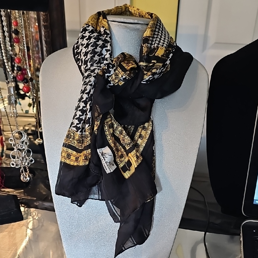 Chic Black and Gold Patterned Scarf